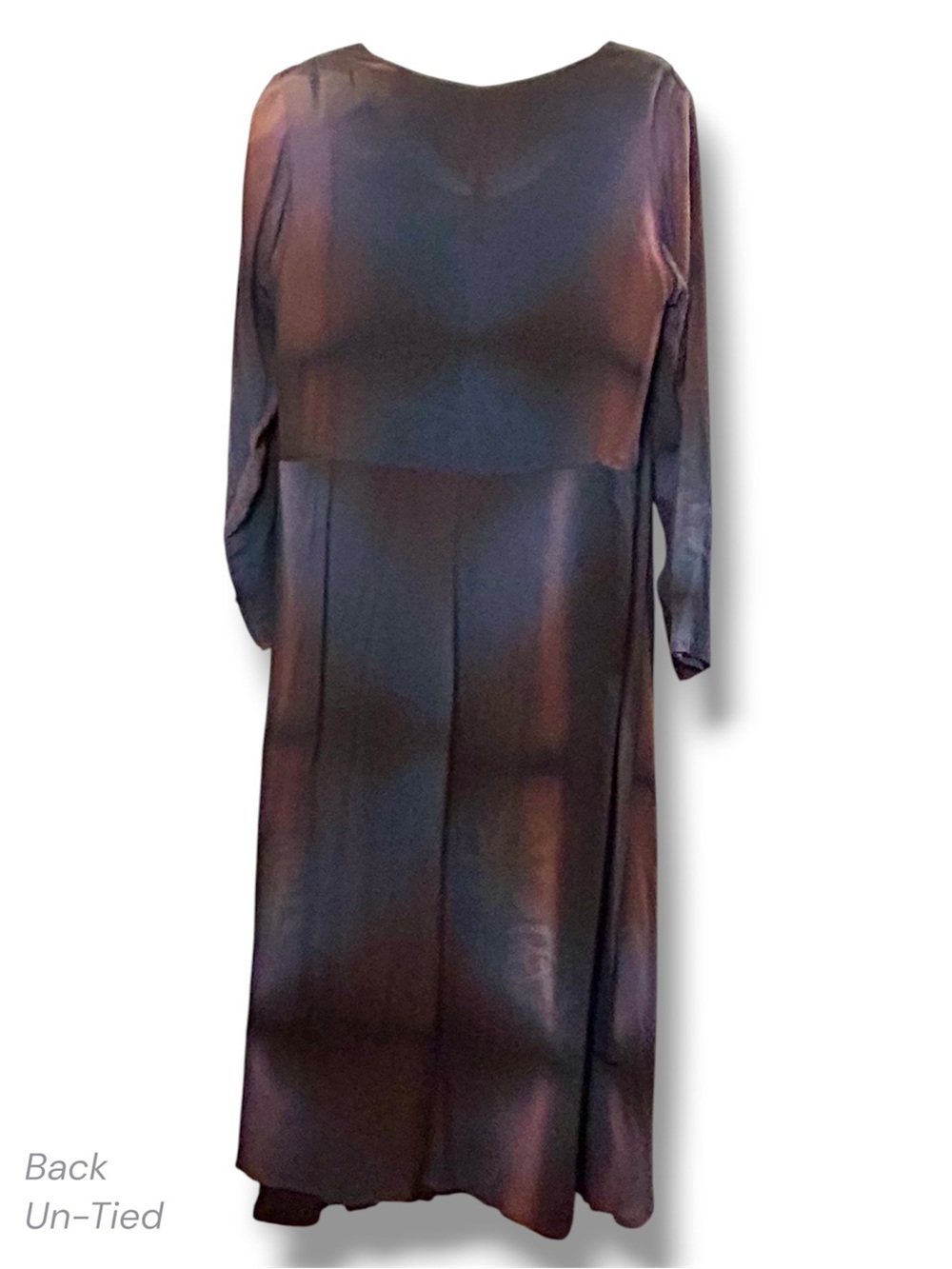 Vintage 90s Purple Ombre Layered Maxi Dress Tie Front & Back Long Sleeve Magic M - Picture 4 of 14